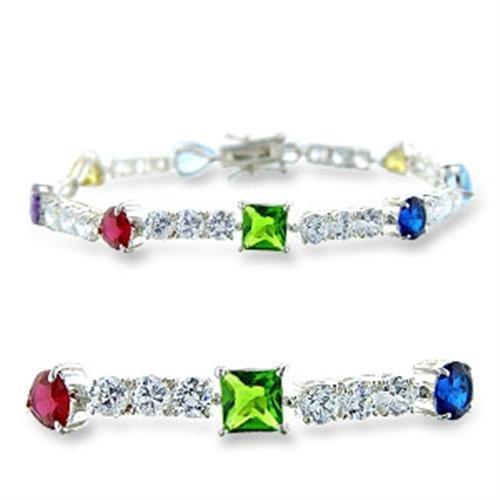414402 - High-Polished 925 Sterling Silver Bracelet with AAA Grade CZ  in Multi Color-0