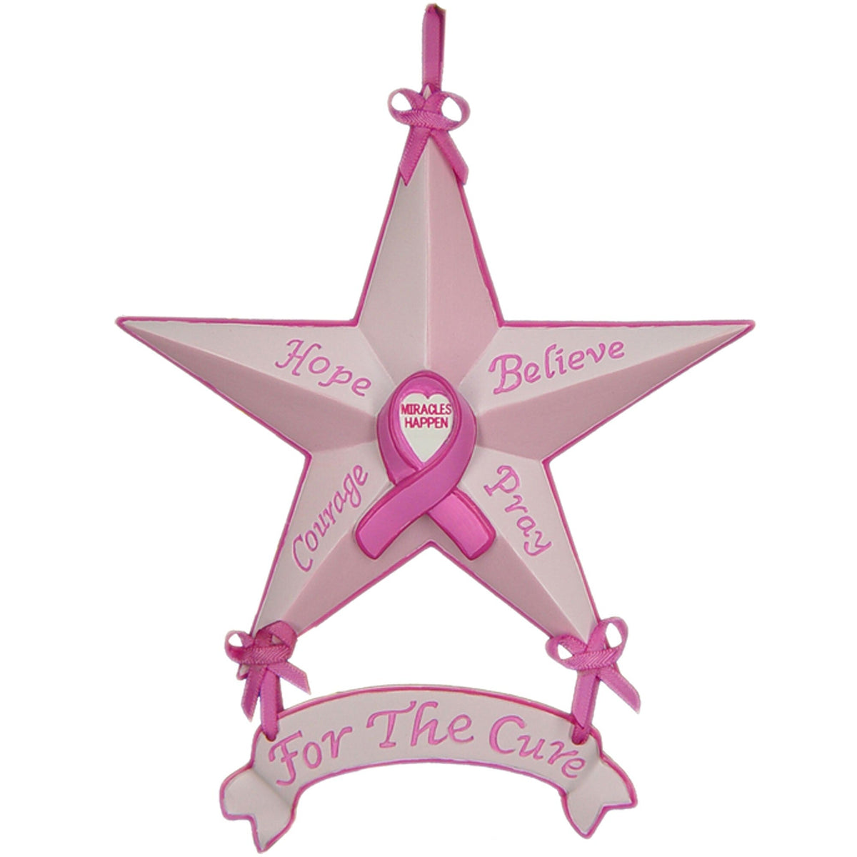 Set of Six Star Shaped Breast Cancer Awareness Christmas Ornaments W2B