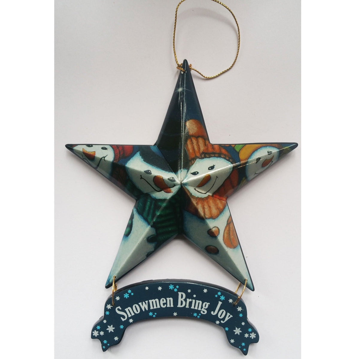 Set of Six Star Shaped Snowmen Joy Christmas Ornaments W2B