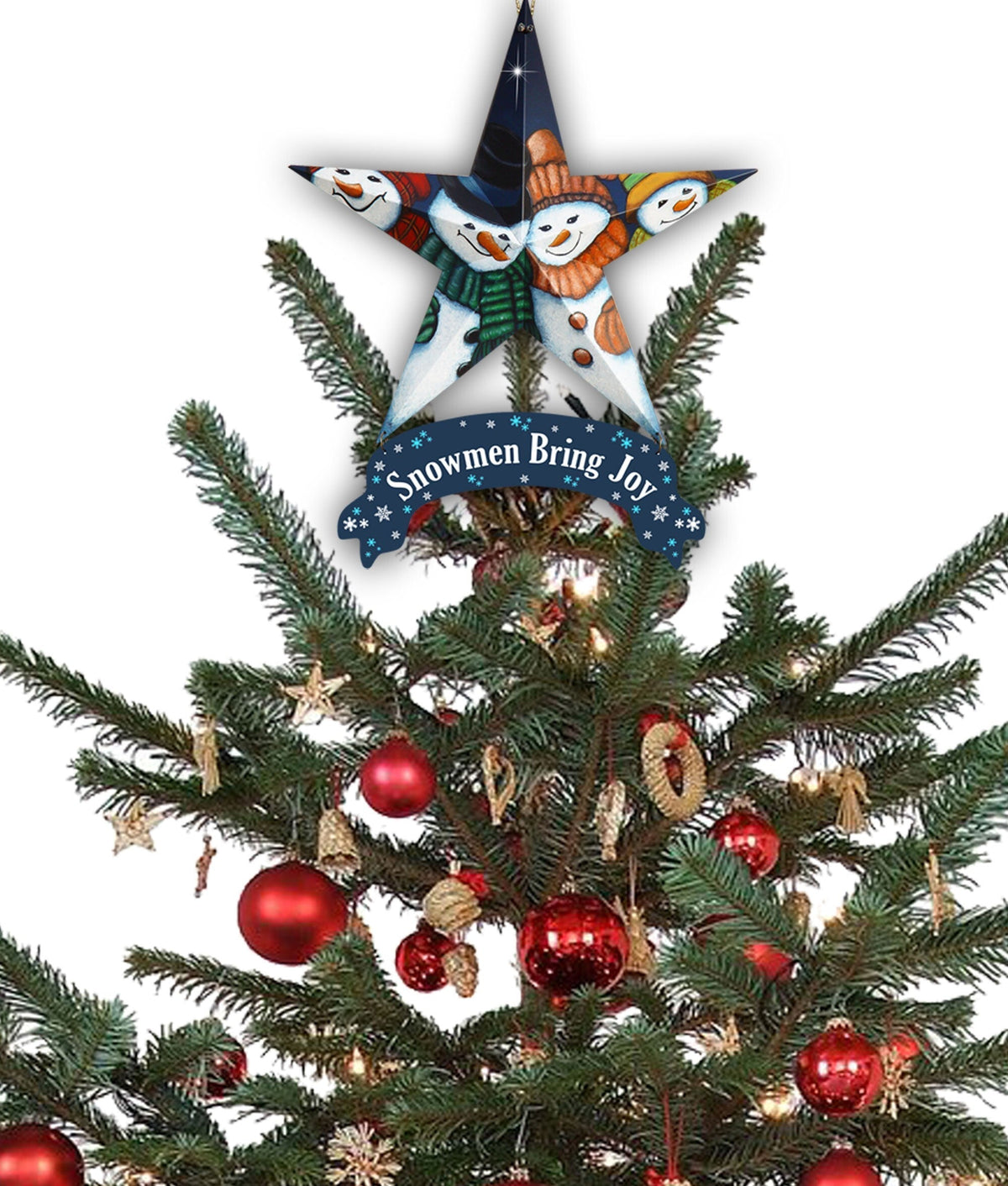 Set of Six Star Shaped Snowmen Joy Christmas Ornaments W2B