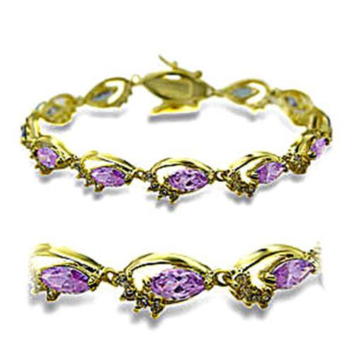 415702 - Gold Brass Bracelet with AAA Grade CZ  in Light Amethyst Alamode