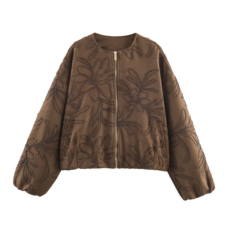 Suede Embroidered Pilot Jacket Women LadyShow.Store