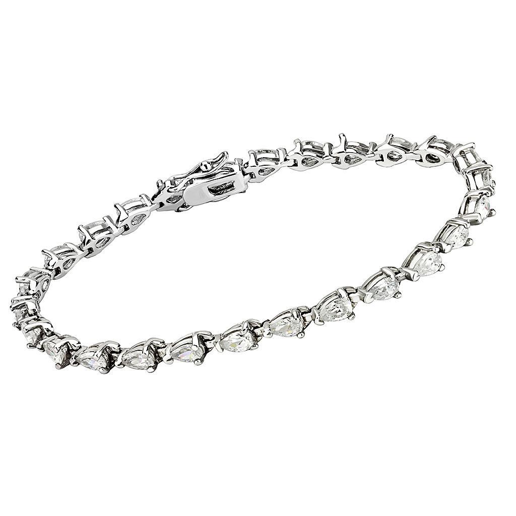 415803 - Rhodium Brass Bracelet with AAA Grade CZ  in Clear Alamode