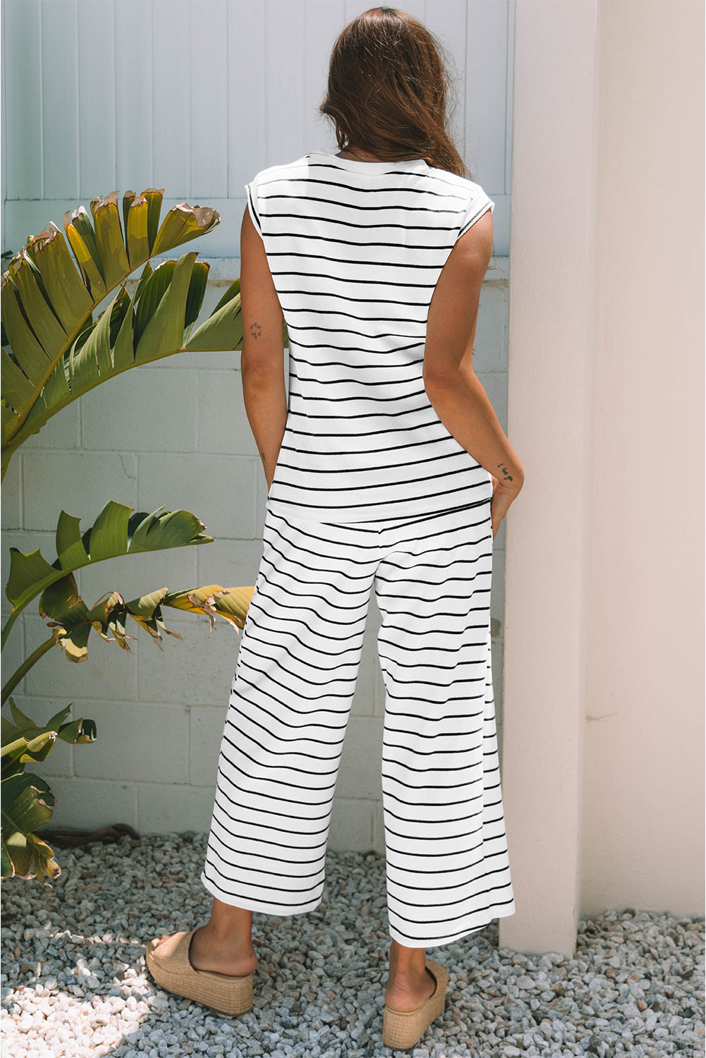 Avery Stripe Casual Wide Leg 2pcs Threaded Pear