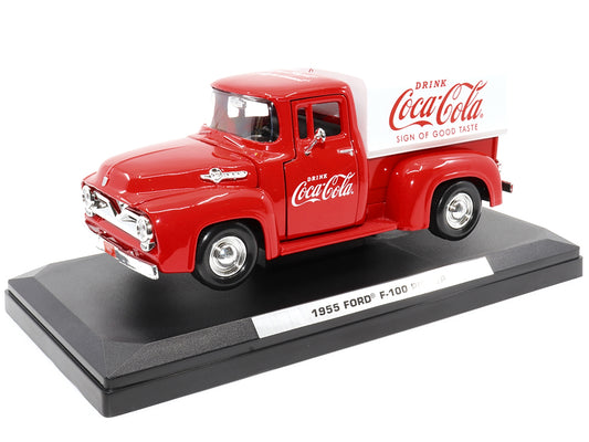 1955 Ford F-100 Pickup Truck Red with White Canopy "Drink Coca-Cola" 1/24 Diecast Model Car by Motor City Classics