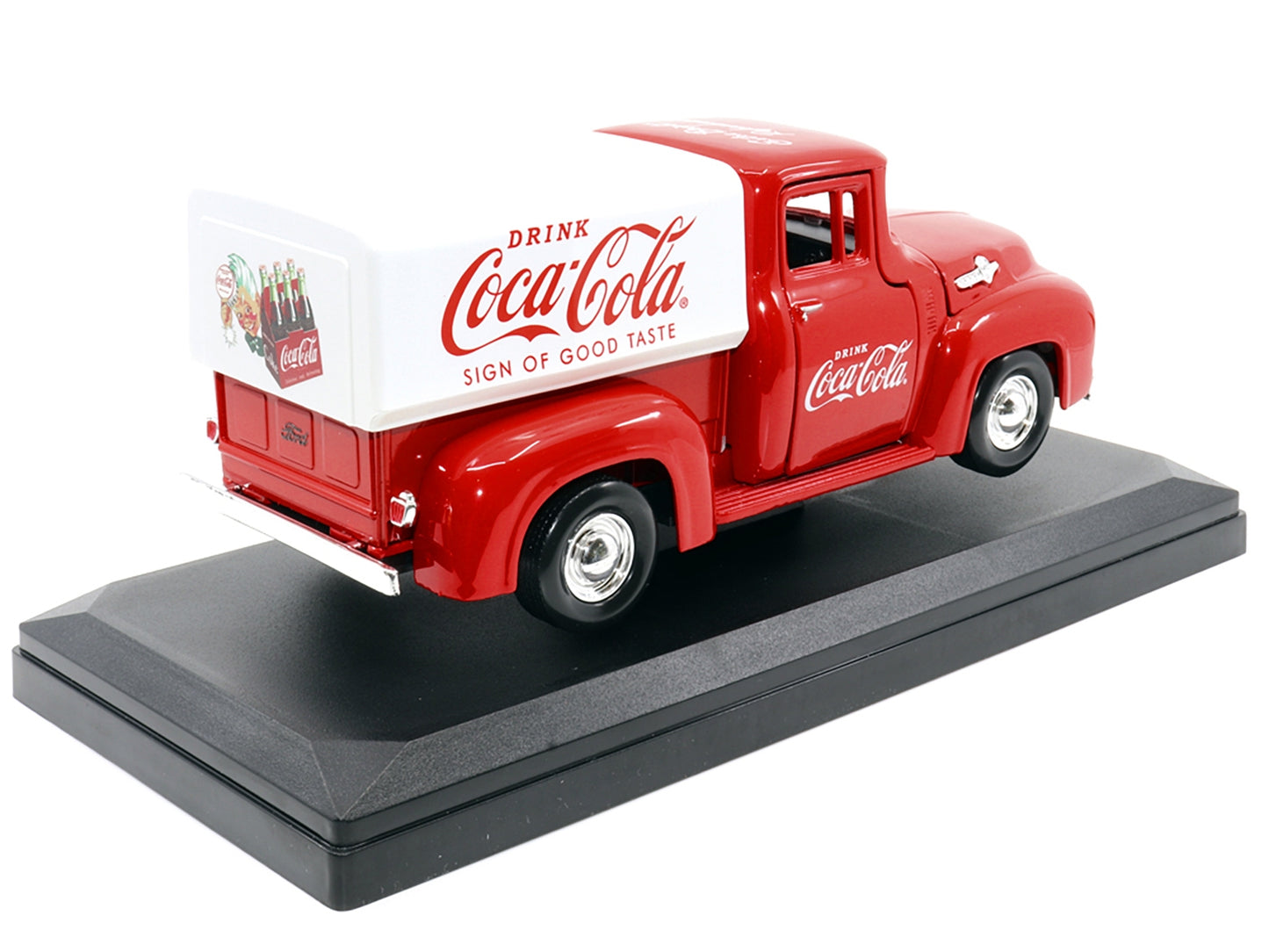 1955 Ford F-100 Pickup Truck Red with White Canopy "Drink Coca-Cola" 1/24 Diecast Model Car by Motor City Classics