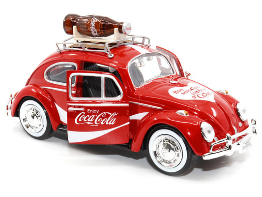1966 Volkswagen Beetle Red "Enjoy Coca-Cola" with Roof Rack and Accessories 1/24 Diecast Model Car by Motor City Classics Motorcity Classics