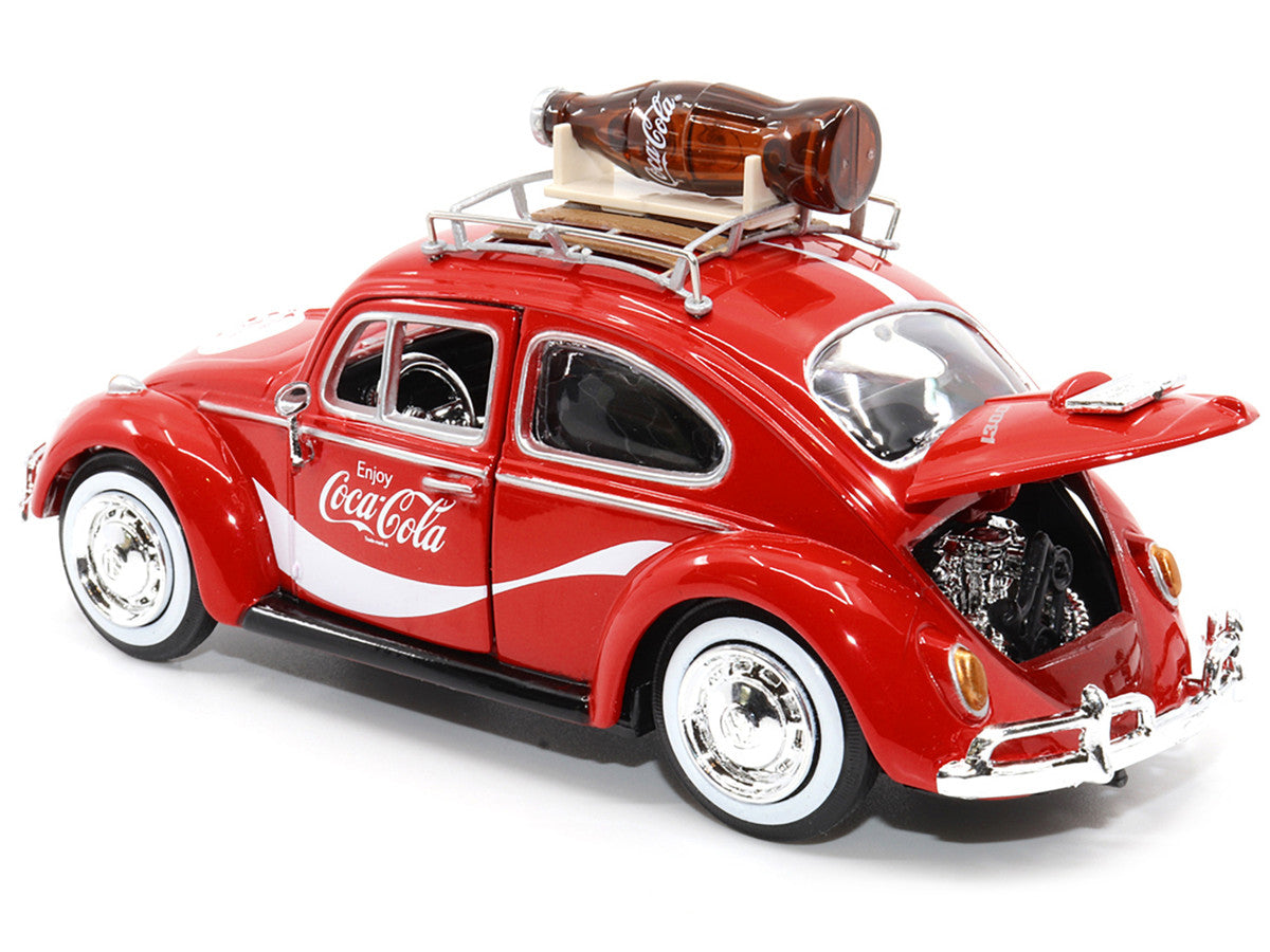 1966 Volkswagen Beetle Red "Enjoy Coca-Cola" with Roof Rack and Accessories 1/24 Diecast Model Car by Motor City Classics Motorcity Classics
