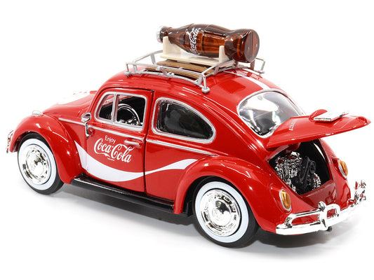 1966 Volkswagen Beetle Red "Enjoy Coca-Cola" with Roof Rack and Accessories 1/24 Diecast Model Car by Motor City Classics Motorcity Classics