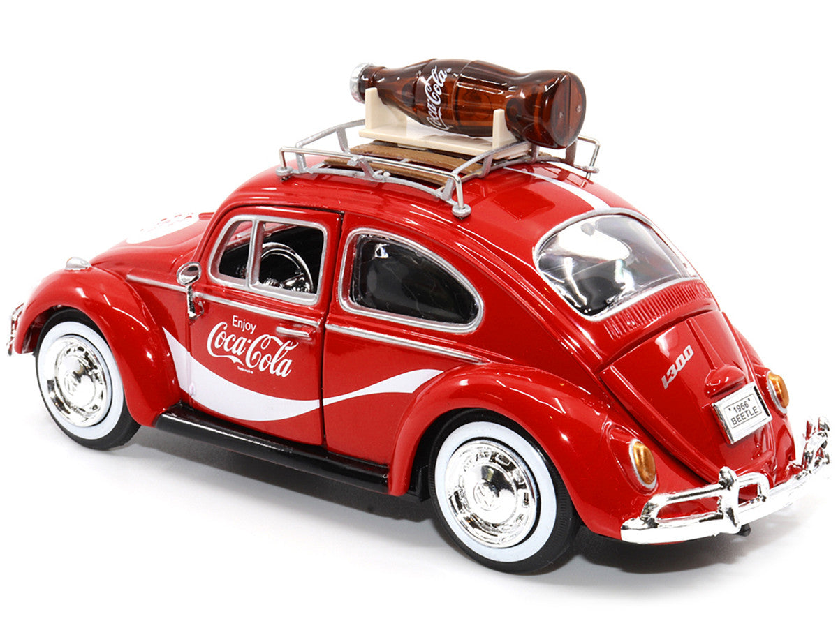 1966 Volkswagen Beetle Red "Enjoy Coca-Cola" with Roof Rack and Accessories 1/24 Diecast Model Car by Motor City Classics Motorcity Classics