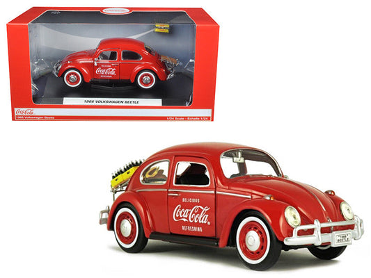 1966 Volkswagen Beetle with Rear Luggage Rack Red with Two Bottle Cases "Coca-Cola" 1/24 Diecast Model Car by Motorcity Classics Motorcity Classics