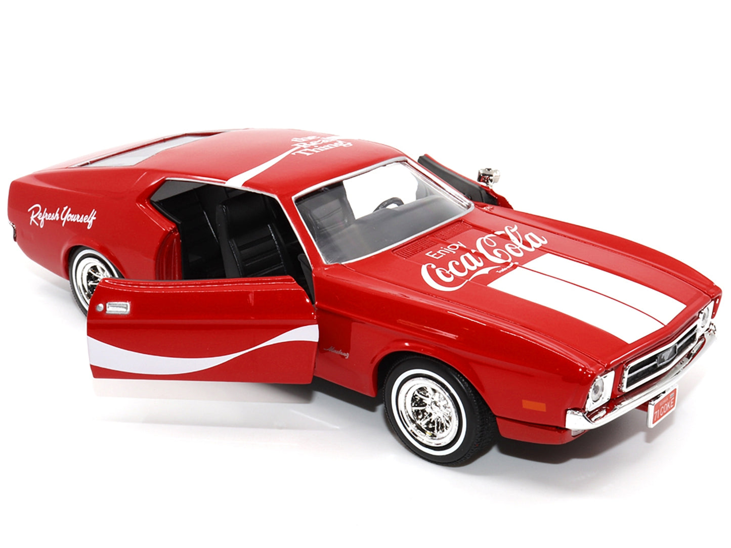 1971 Ford Mustang Sportsroof Red with White Stripes "Refresh Yourself - Coca-Cola" 1/24 Diecast Model Car by Motor City Classics