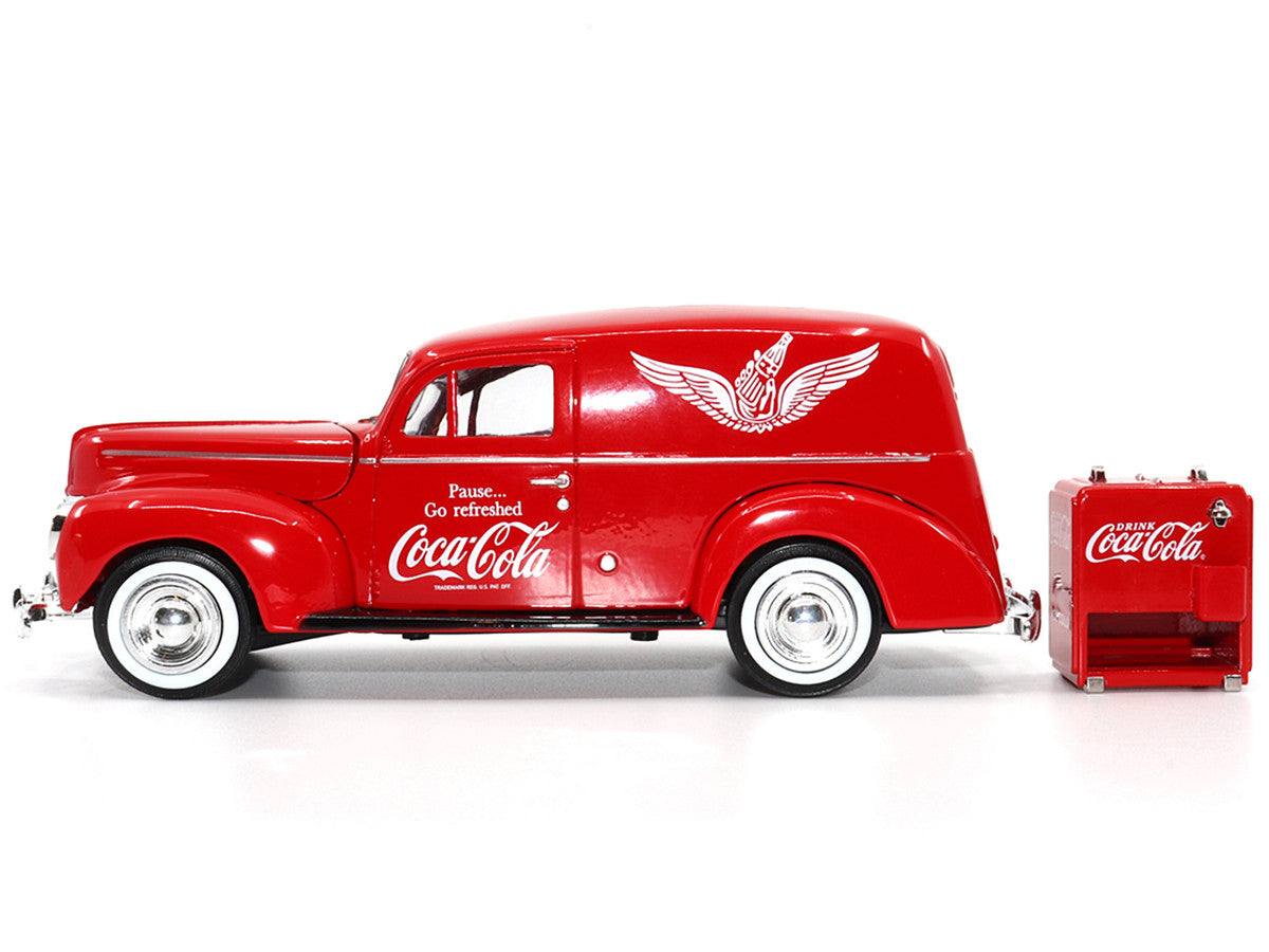 1940 Ford Sedan Cargo Van Red "Pause... Go Refreshed Coca-Cola" with Vending Machine Accessory 1/24 Diecast Model Car by Motor City Classics Motorcity Classics