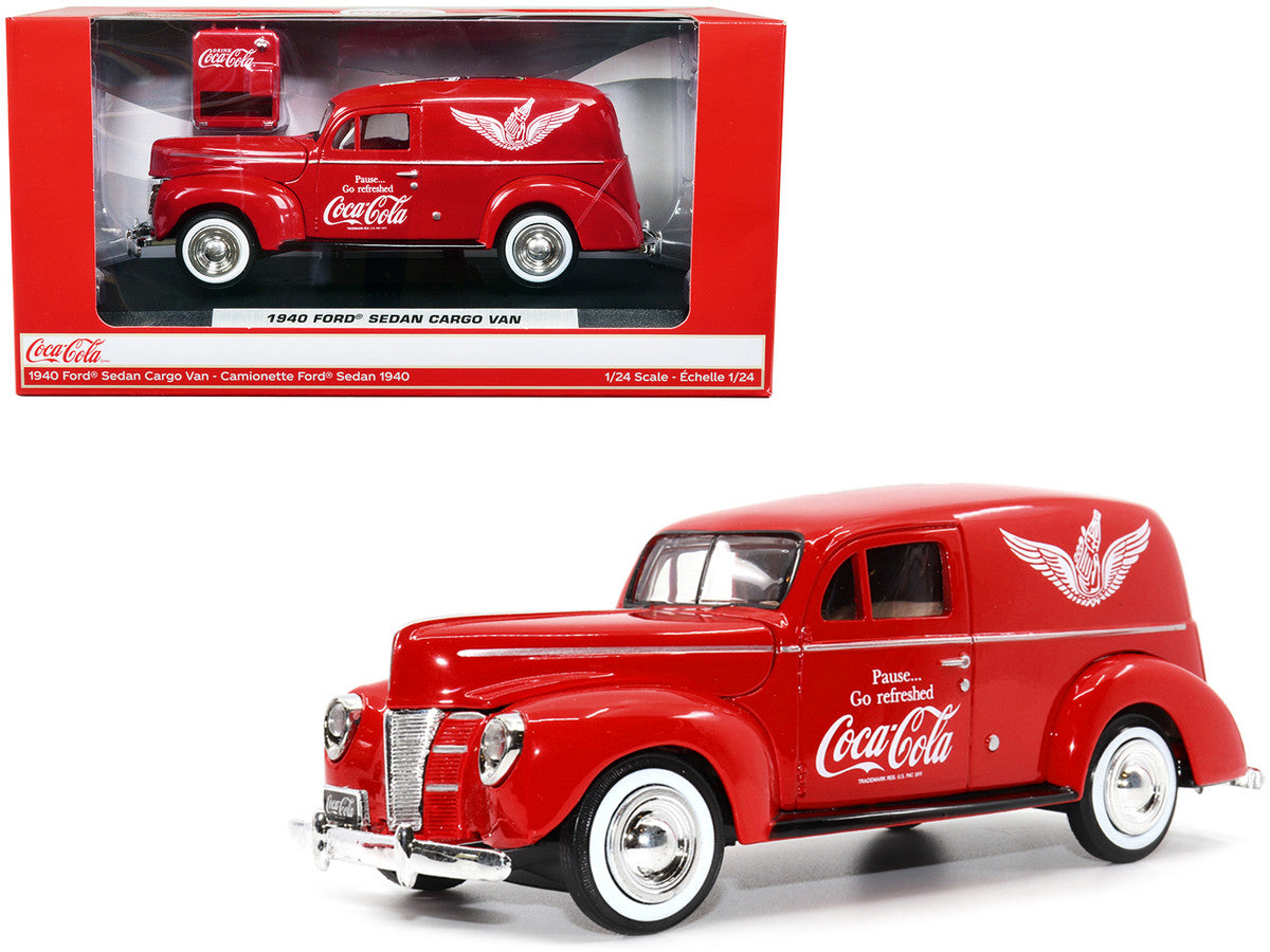 1940 Ford Sedan Cargo Van Red "Pause... Go Refreshed Coca-Cola" with Vending Machine Accessory 1/24 Diecast Model Car by Motor City Classics Motorcity Classics