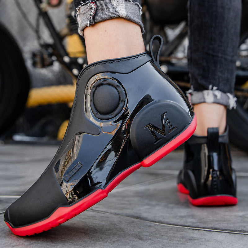 Motorcycle Rain Boots Men's Summer Youth Outdoor Non-slip Wading Shoes Fashion Low Top Flat Work Shoes Rubber Shoes Accent Plus