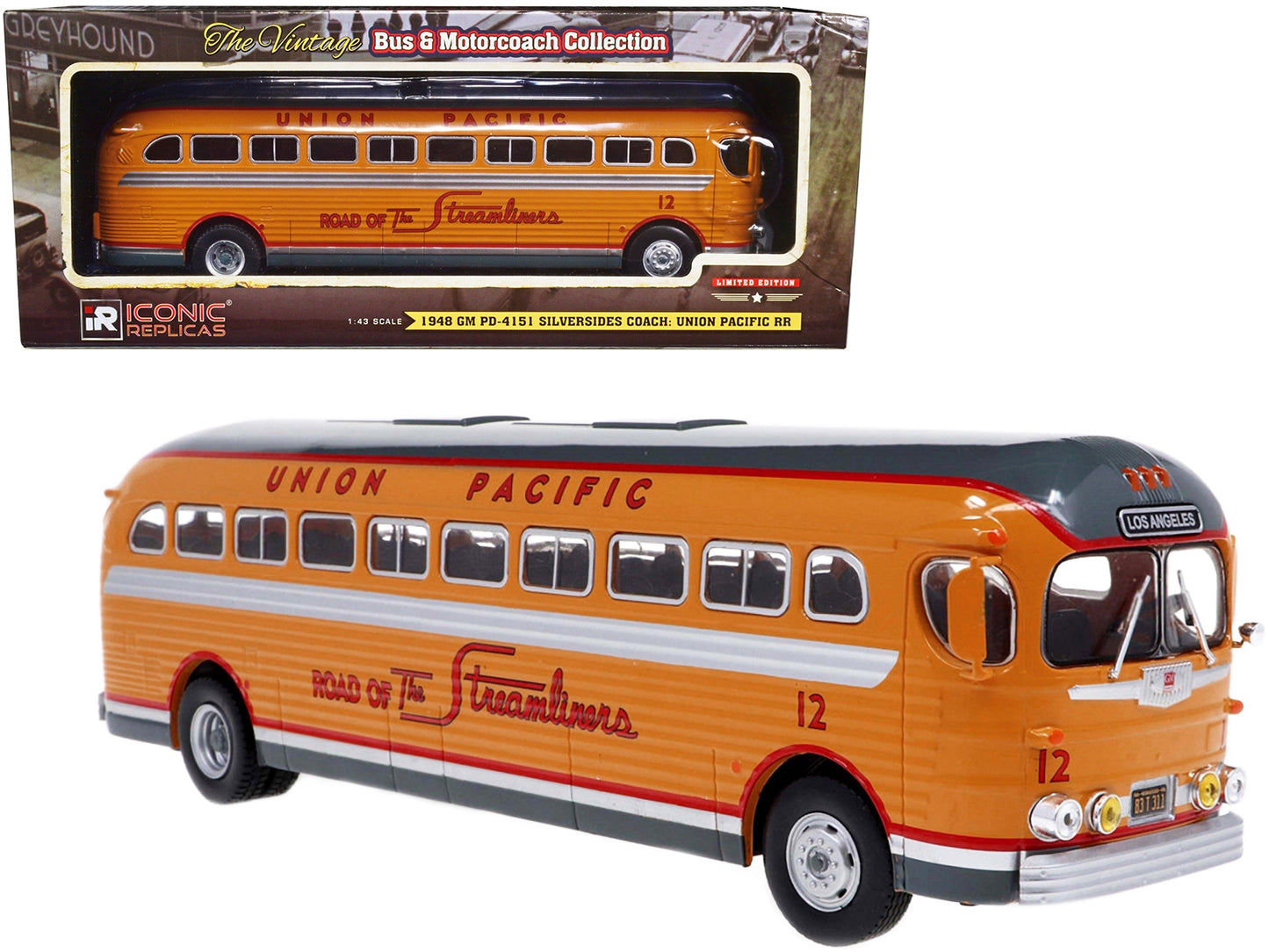 1948 GM PD-4151 Silversides Coach Bus "Union Pacific: Road of the Steamliners" "Vintage Bus & Motorcoach Collection" 1/43 Diecast Model by Iconic Replicas