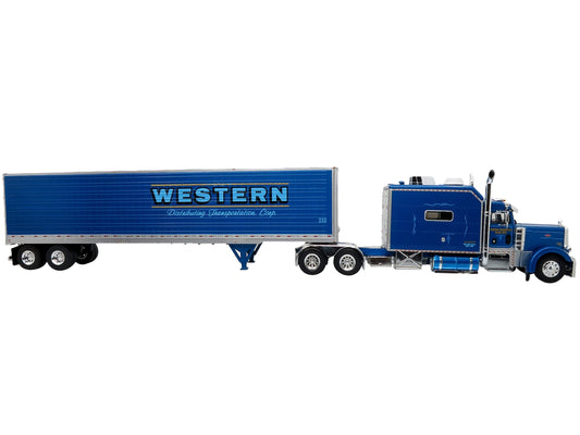 Peterbilt 379 Tractor Truck with Trailer Blue Metallic "Western Distributing Transportation Corp." Limited Edition to 504 pieces Worldwide "Vintage Heavy Haul Truck Collection" 1/43 Diecast Model by Iconic Replicas