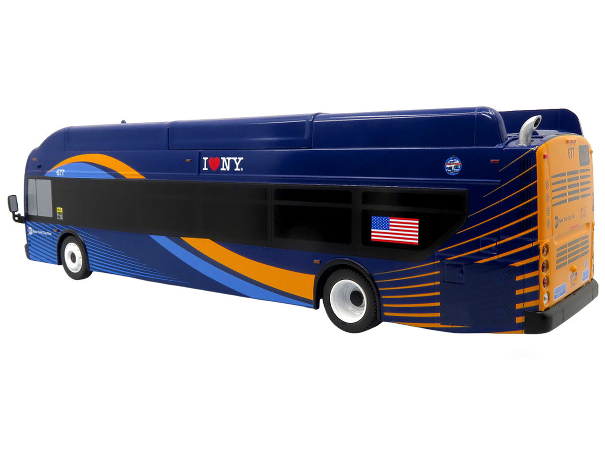 New Flyer Xcelsior Transit Bus Bank "MTA New York City" Blue with Graphics "The Bus & Motorcoach Collection" Limited Edition to 504 Pieces Worldwide 1/43 Model by Iconic Replicas-1