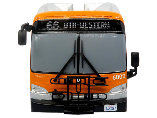 New Flyer Xcelsior Transit Bus Bank "Los Angeles Metro" Orange and Silver "The Bus & Motorcoach Collection" Limited Edition to 504 Pieces Worldwide 1/43 Model by Iconic Replicas Iconic Replicas