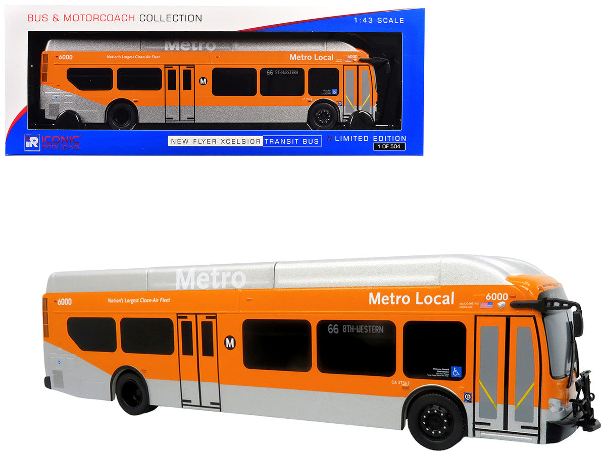 New Flyer Xcelsior Transit Bus "Los Angeles Metro" Orange and Silver "The Bus & Motorcoach Collection" Limited Edition to 504 Pieces Worldwide 1/43 Model by Iconic Replicas Iconic Replicas