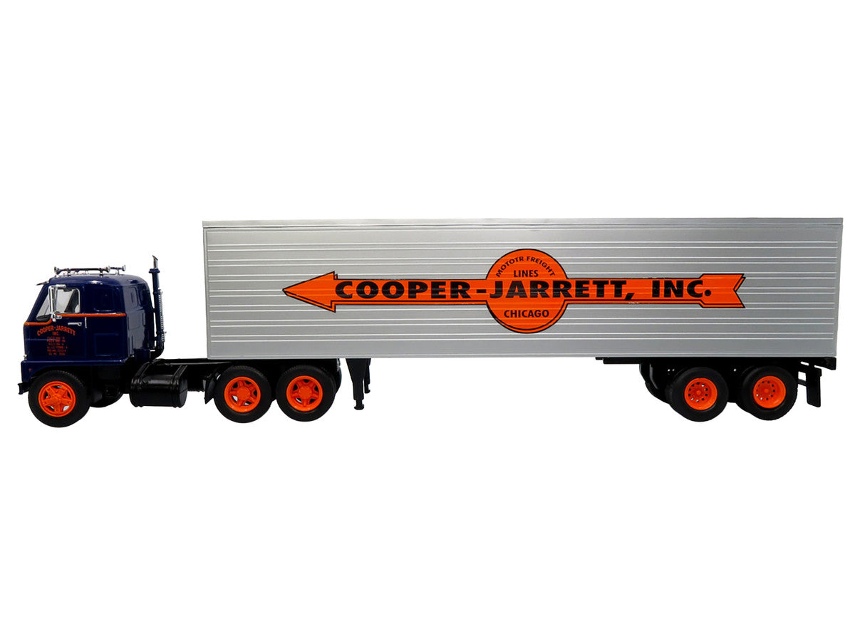 1959 International DCOF-405 Truck with Box Trailer "Cooper Jarrett Inc." Dark Blue with Orange Stripes "North American Vintage Truck Collection" 1/43 Diecast Model by Iconic Replicas Iconic Replicas