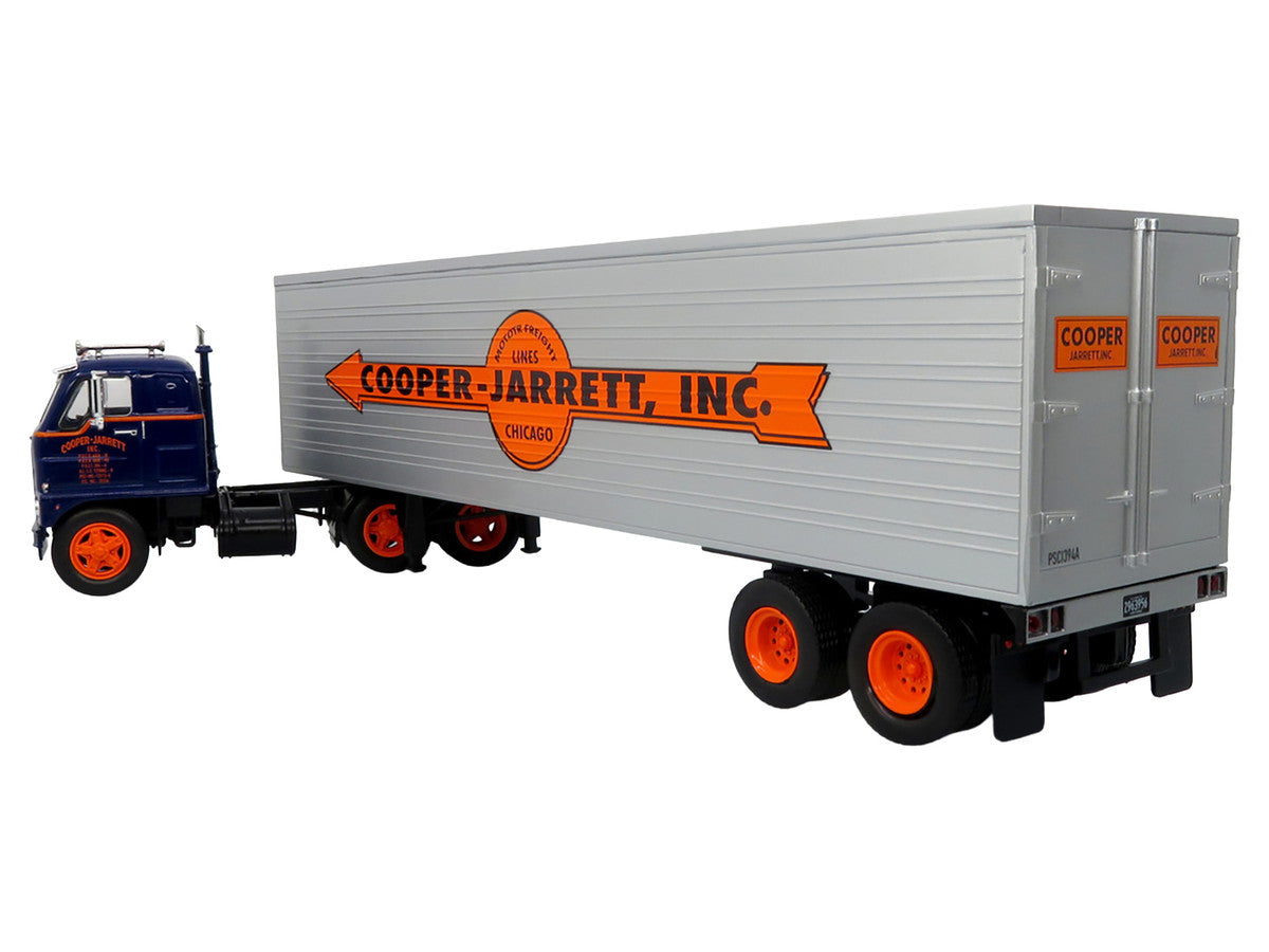 1959 International DCOF-405 Truck with Box Trailer "Cooper Jarrett Inc." Dark Blue with Orange Stripes "North American Vintage Truck Collection" 1/43 Diecast Model by Iconic Replicas Iconic Replicas