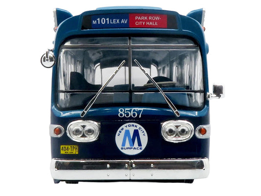 1963 GM TDH-5303 Transit Bus "MTA New York City Surface Transit" Blue Two-Tone with Graphics "The Bus & Motorcoach Collection" Limited Edition to 504 pieces Worldwide  1/43 Plastic Model by Iconic Replicas Iconic Replicas