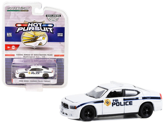 2008 Dodge Charger Police Pursuit White "FBI Police (Federal Bureau of Investigation Police)" "Hot Pursuit" Special Edition 1/64 Diecast Model Car by Greenlight