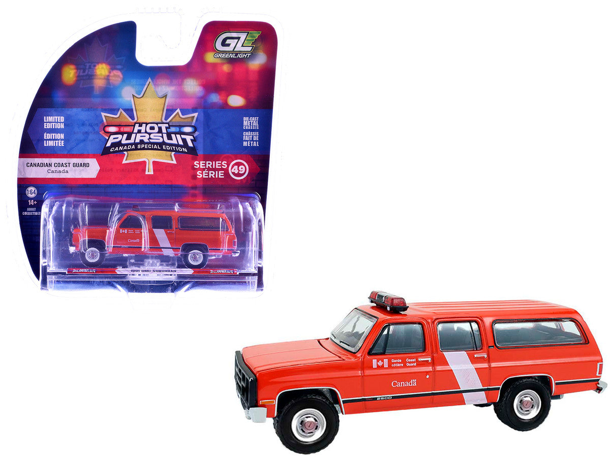 1991 GMC Suburban "Canada Coast Guard" Red with White Stripes "Hot Pursuit - Canada Special Edition" Series 1/64 Diecast Model Car by Greenlight Greenlight