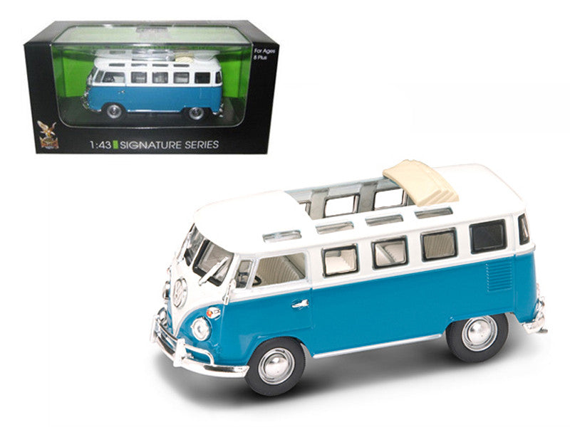 1962 Volkswagen Microbus Van Bus Blue With Open Roof 1/43 Diecast Car by Road Signature Road Signature