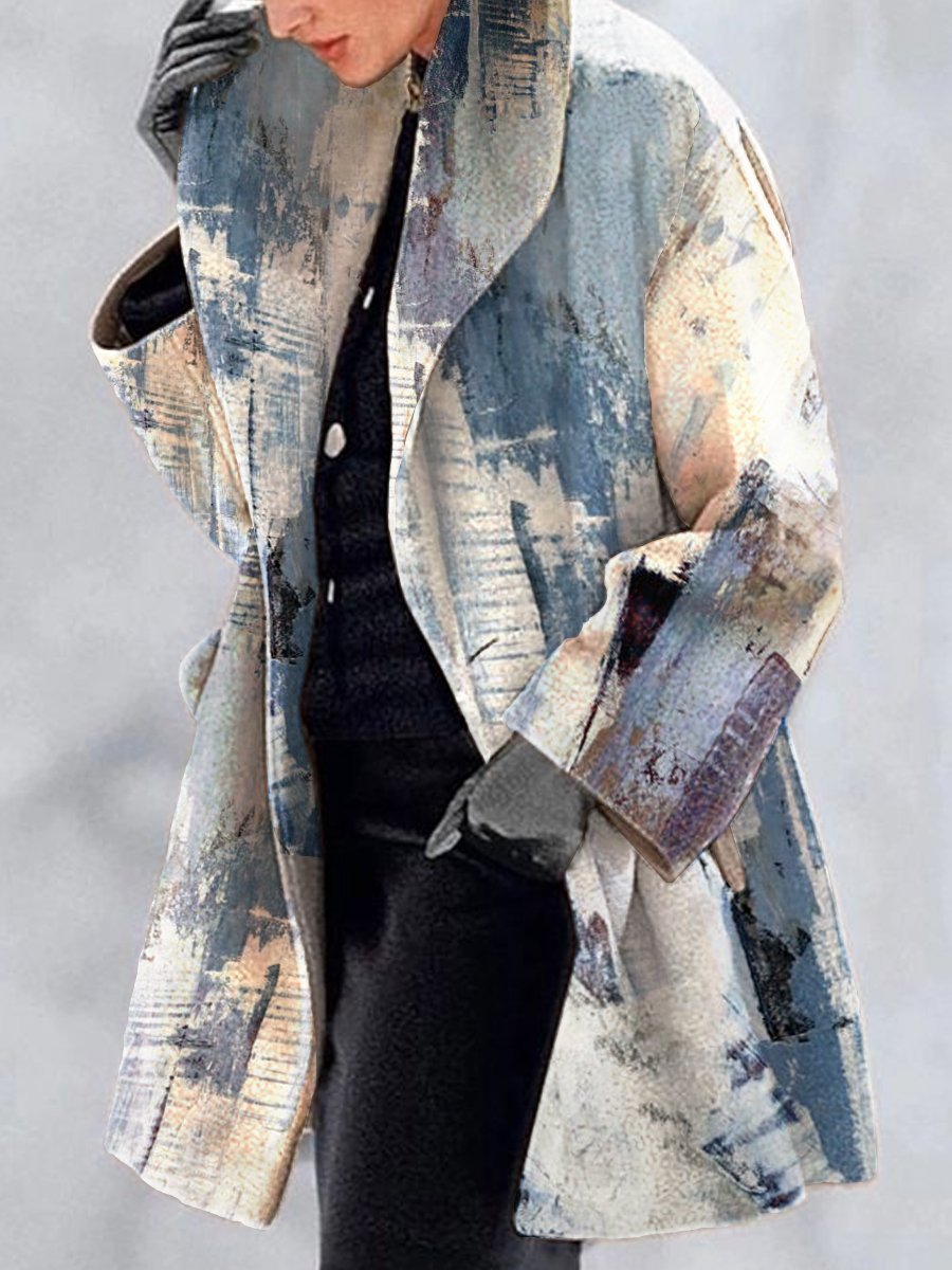 Fashion Retro Women's Lapel Print Wool Jacket Accent Plus