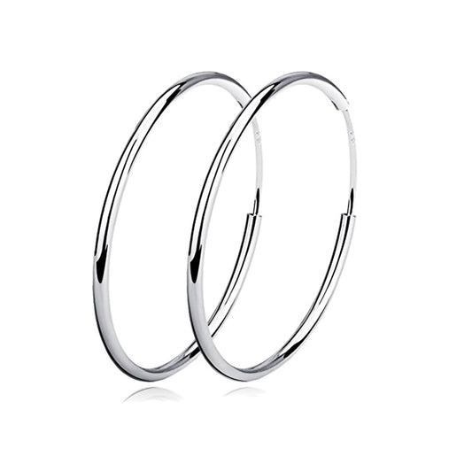 Sterling Silver Simple Polished Big Round Circle Hoop Earrings for Women LadyShow.Store