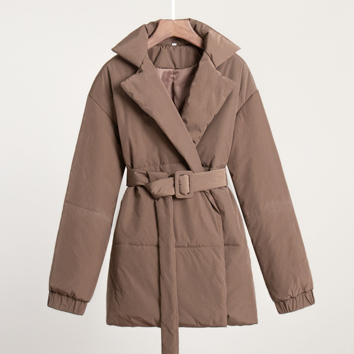 New Thickened Slimming Cinched Cotton-padded Coat Solid Color Belt Cotton Coat Jacket LadyShow.Store