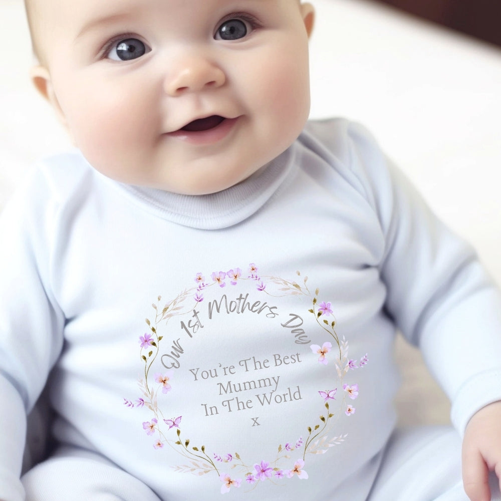 Our 1st Mother's Day Pretty Flowers Baby Outfit: Bib, Vest, Baby Grow Aye Do Gifts
