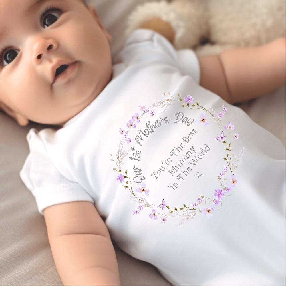 Our 1st Mother's Day Pretty Flowers Baby Outfit: Bib, Vest, Baby Grow Aye Do Gifts