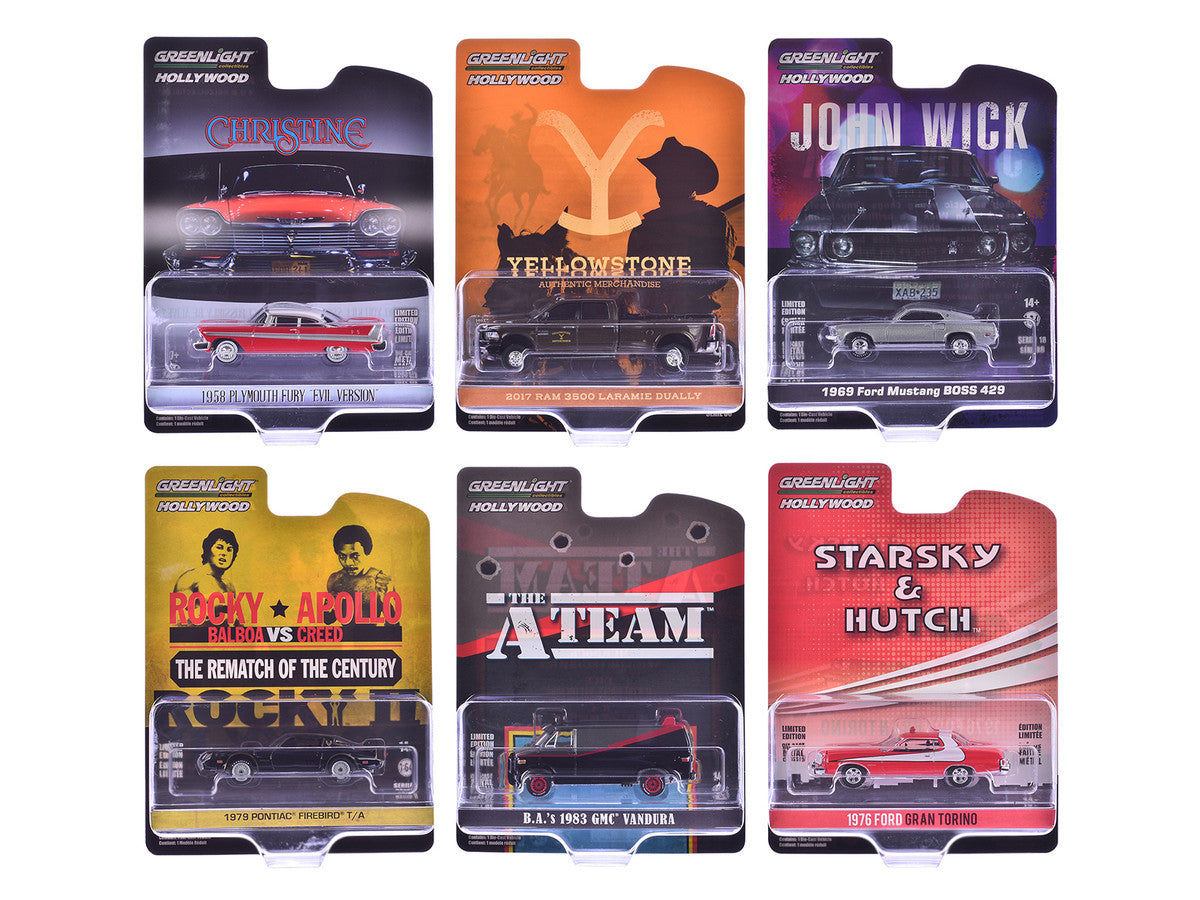 "Hollywood Greatest Hits" (2024) Set of 6 pieces 1/64 Diecast Model Cars by Greenlight Greenlight