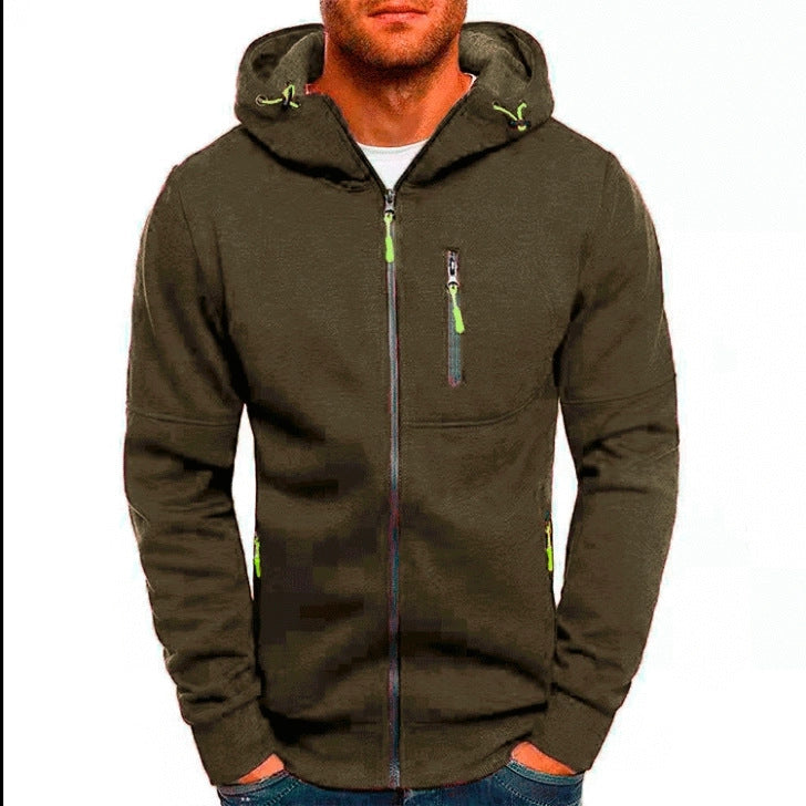 Men's Casual Zipper Hooded Sweater Solid Color Sports Fitness Jackets Cardigan LadyShow.Store