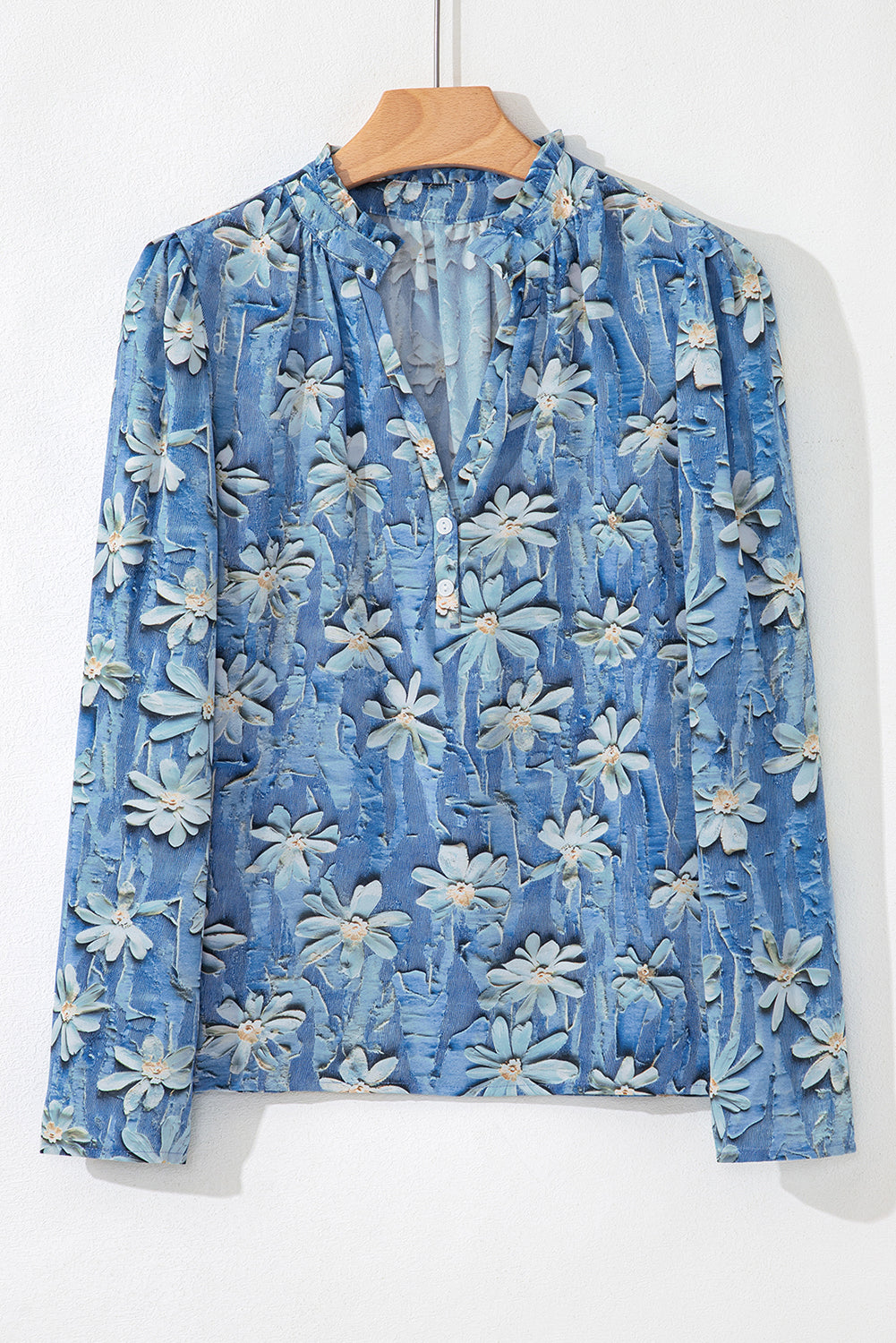 Sarajana Half Placket Collared Blouse Threaded Pear
