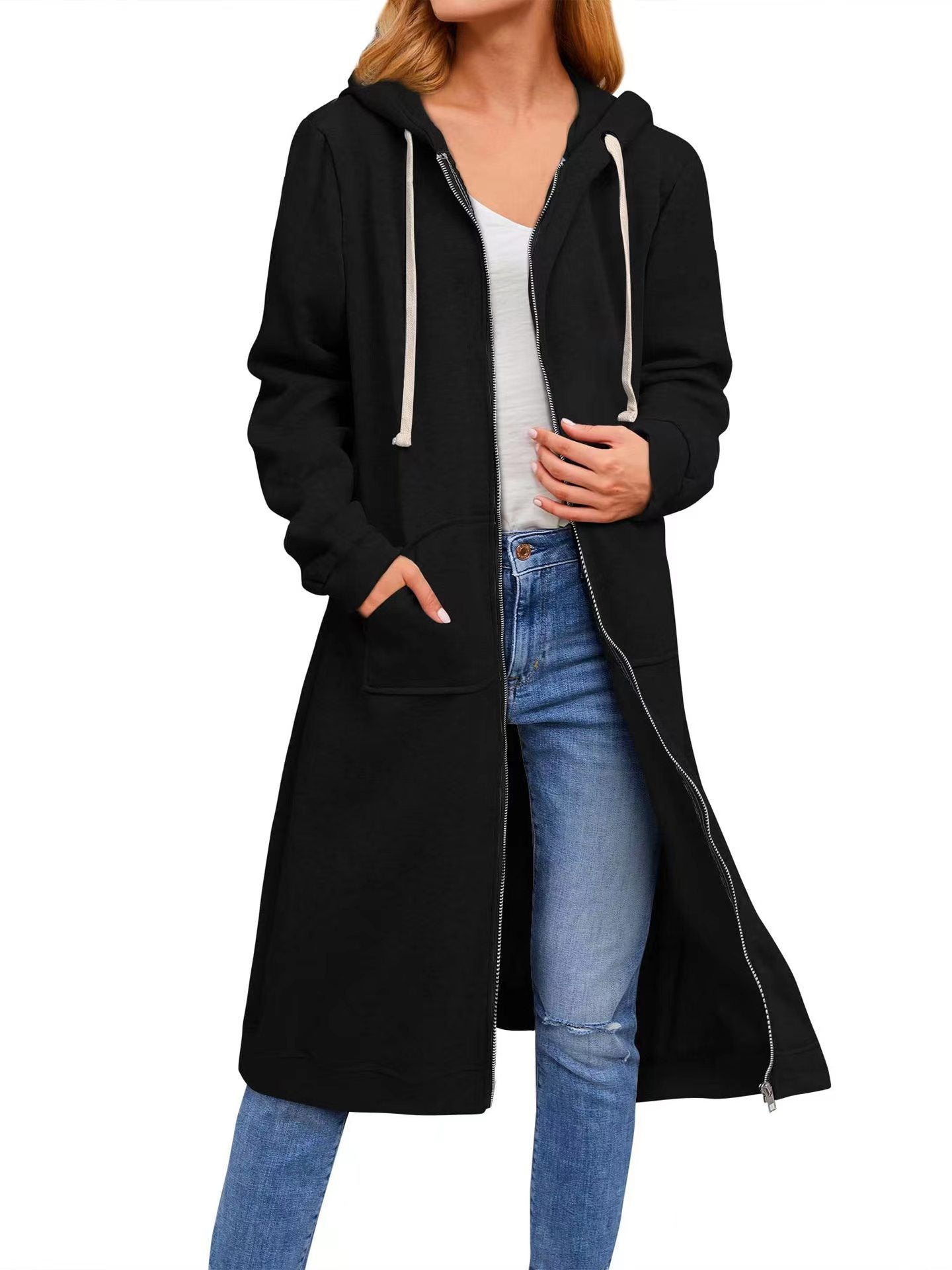 Autumn And Winter Women's Clothing Loose Zip Long Cardigan Jacket LadyShow.Store