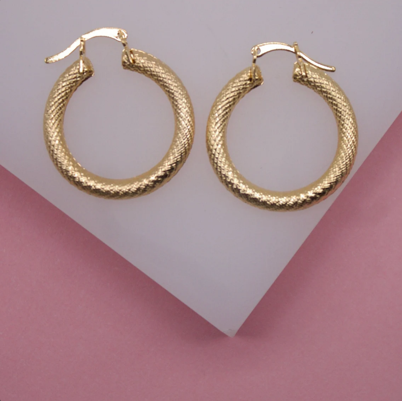18K Gold Filled Textured Hoop Earrings | Gold Filled Hoop Earrings MIA Jewelry