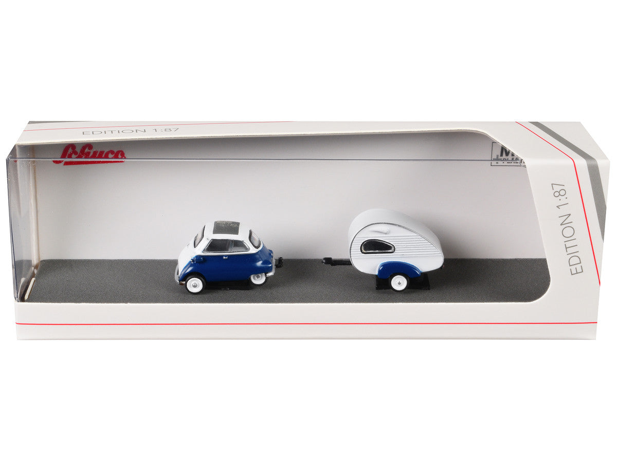 BMW Isetta Blue and White with Home Trailer 1/87 (HO) Diecast Model Car by Schuco-2