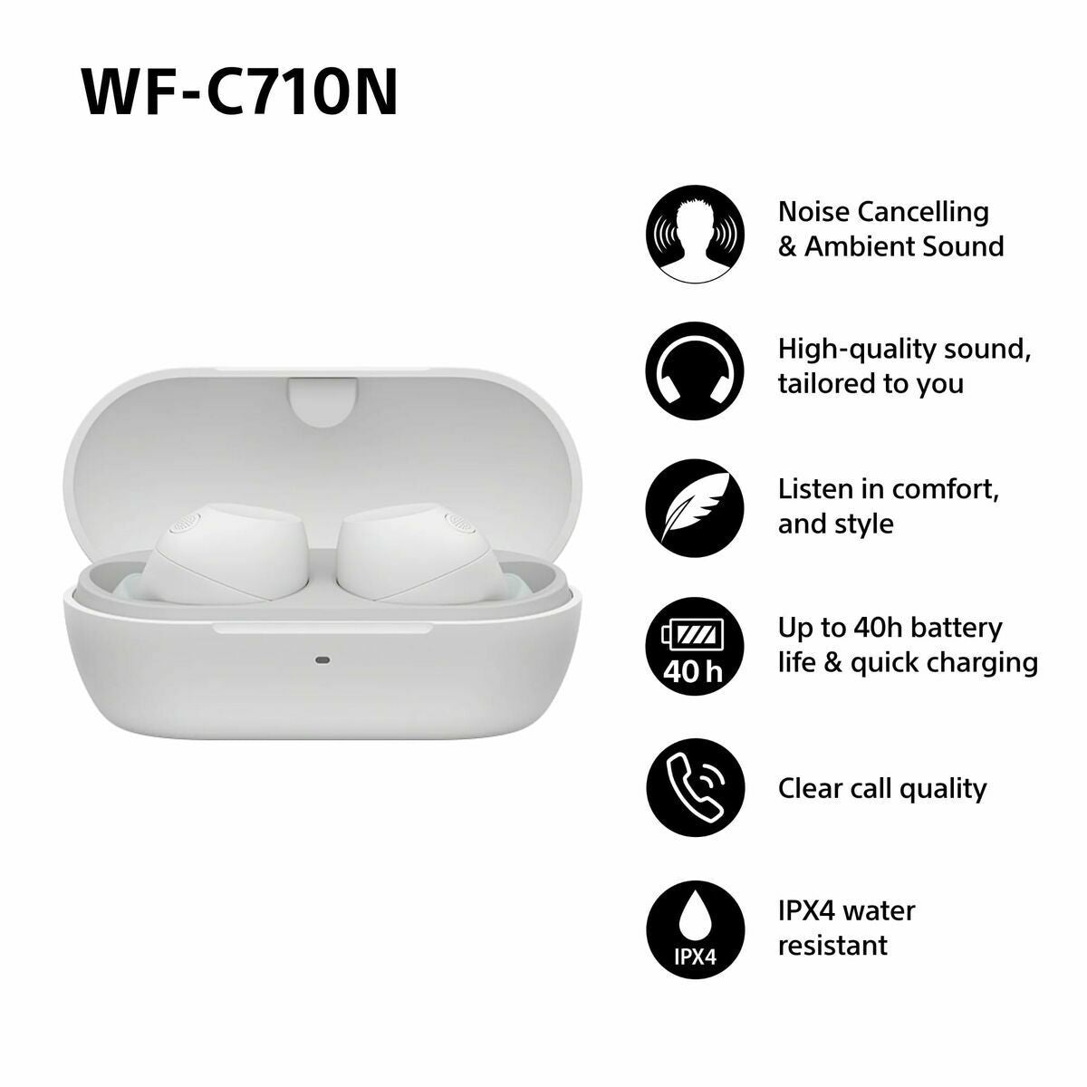 Headphones Sony WF-C710NW White-2