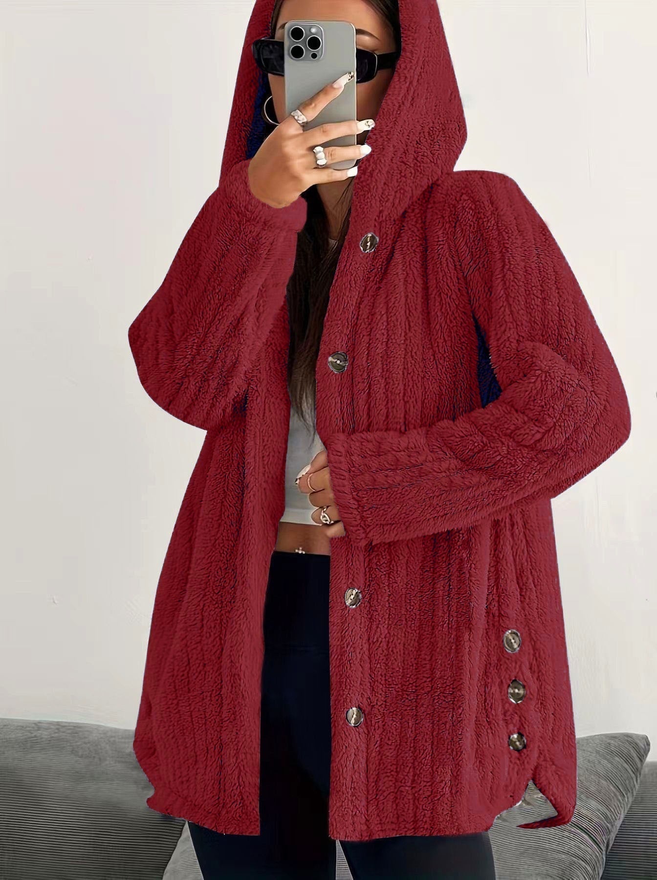 Hooded Loose Plush Coat Women's Regular Sleeve LadyShow.Store