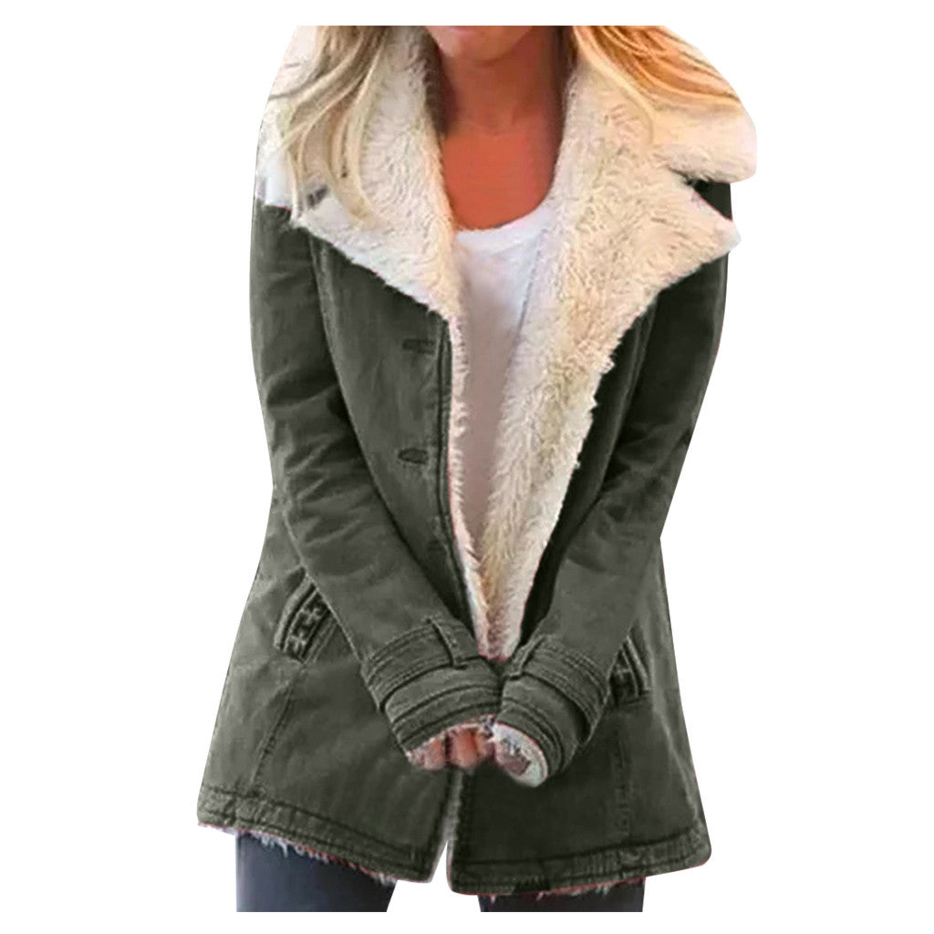 Women Plus Size Warm Coats Composite Plush Button Lapels Jacket Outwearcoat LadyShow.Store