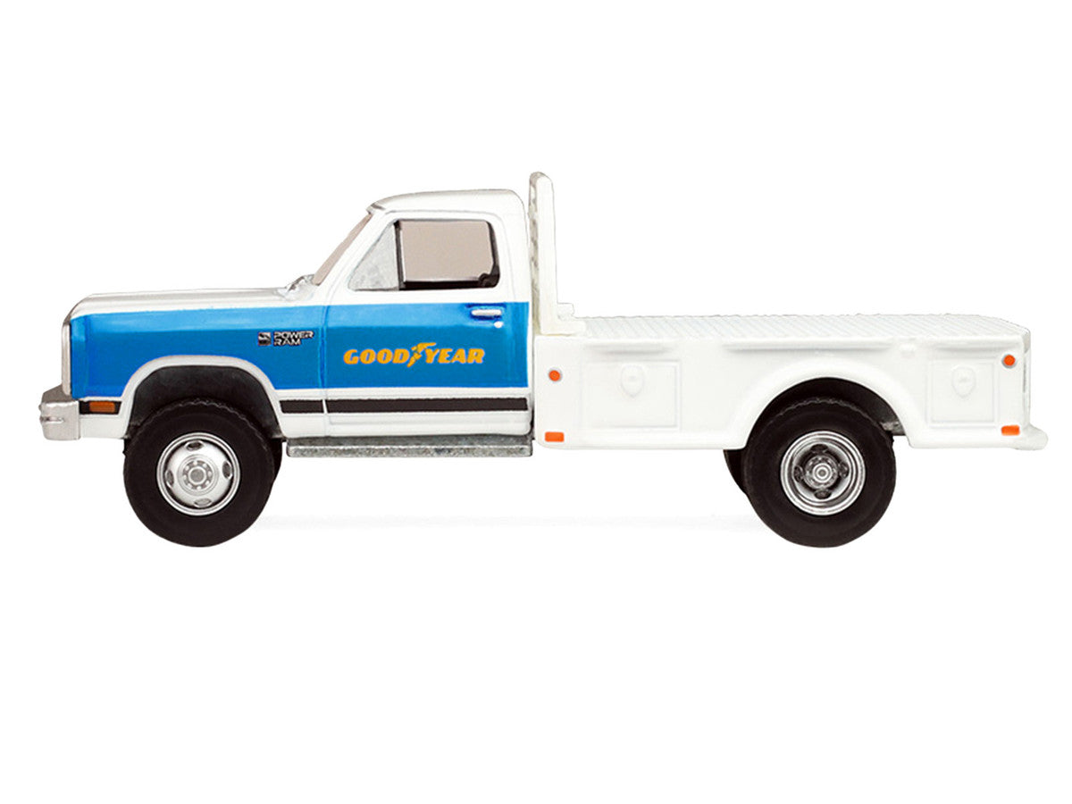 1981 Dodge Ram W350 Power Ram Dually Flatbed Truck "Goodyear" White with Blue Sides "Dually Drivers" Series 17 1/64 Diecast Model Car by Greenlight Greenlight