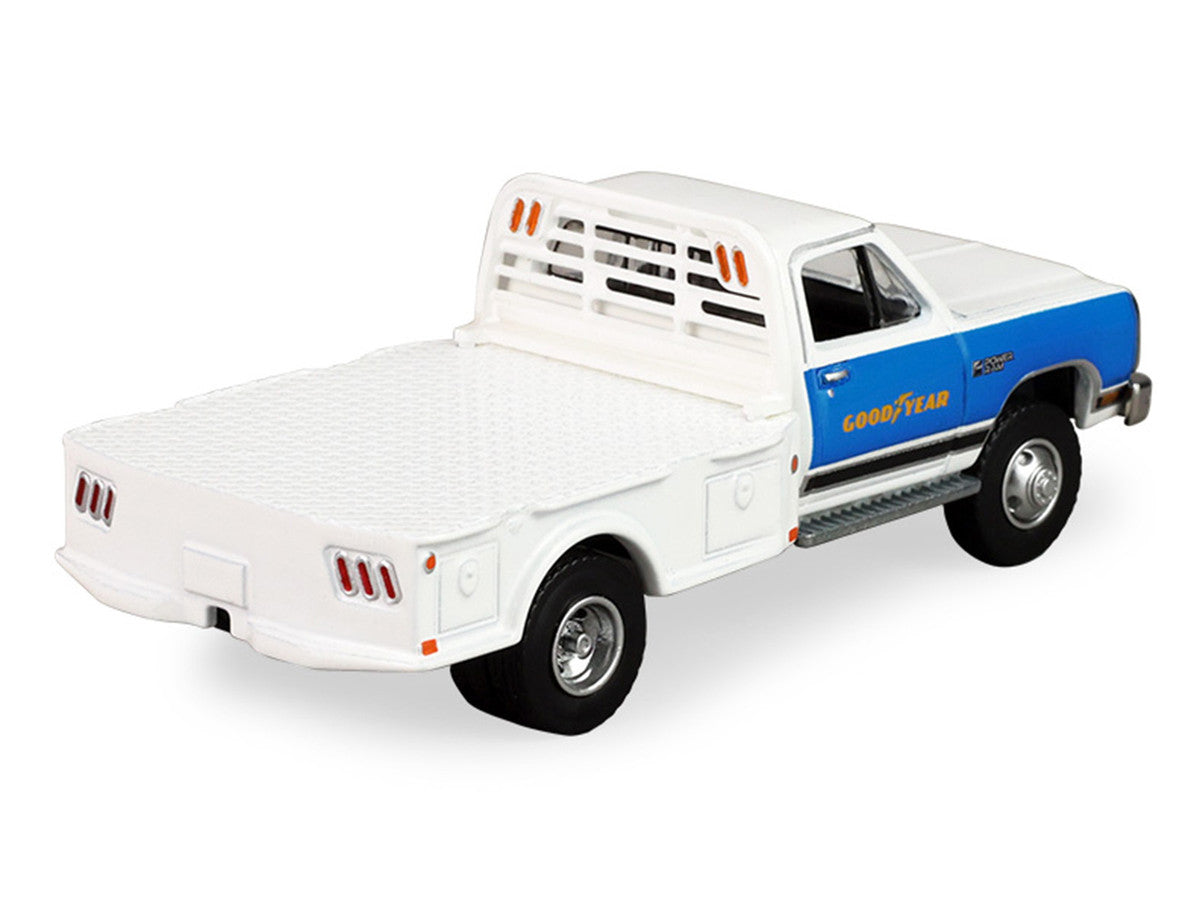 1981 Dodge Ram W350 Power Ram Dually Flatbed Truck "Goodyear" White with Blue Sides "Dually Drivers" Series 17 1/64 Diecast Model Car by Greenlight Greenlight