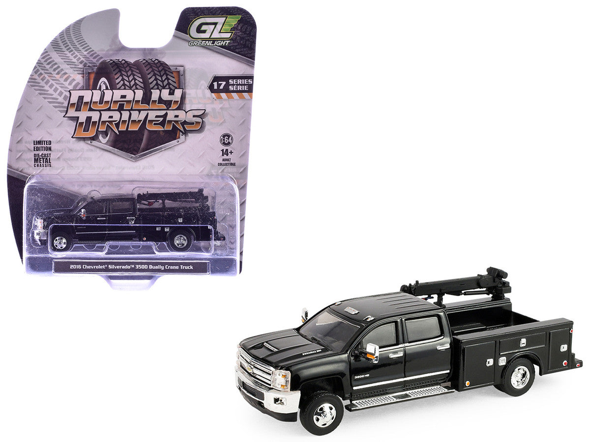 2016 Chevrolet Silverado 3500 Dually Crane Truck Black "Dually Drivers" Series 17 1/64 Diecast Model Car by Greenlight Greenlight