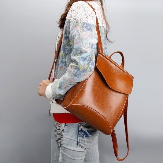 Korean fashion leather shoulder bag lady all-match Leather Backpack simple retro handbags handbags wholesale LadyShow.Store