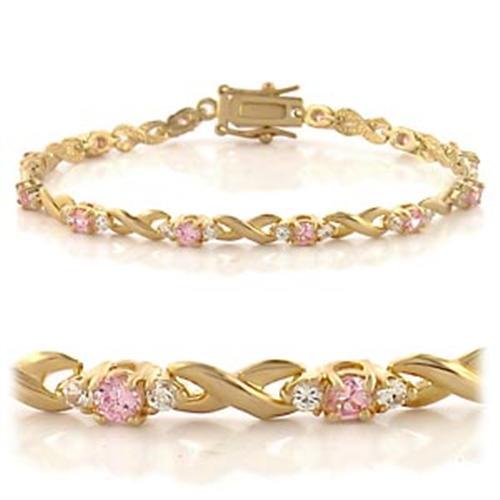 46804 - Gold Brass Bracelet with AAA Grade CZ  in Rose-0