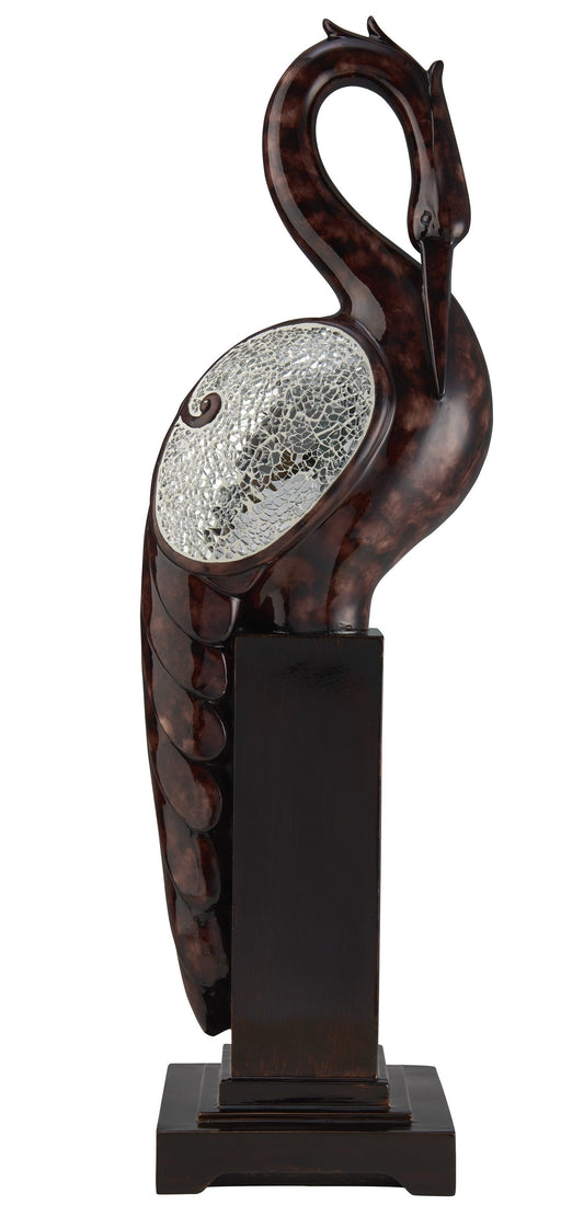 27" Marbleized Cherry Brown Polyresin Crane Figurine Sculpture W2B